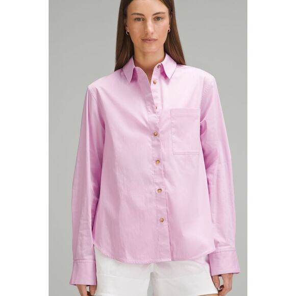 NWT, Lululemon Pink Poplin Button Down Shirt Women’s Sz L - Picture 2 of 6